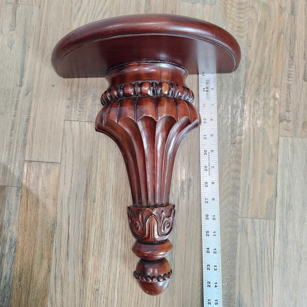 Vintage Florentine Style Dark Mahogany Solid Wood Hanging Wall‎ Shelf Sconce - Picture 12 of 15